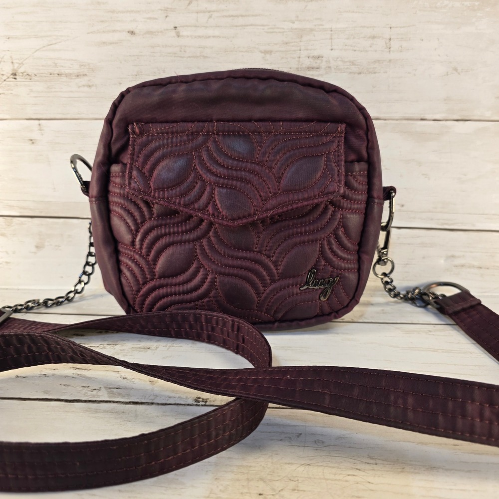 Lug Swing Quilted Crossbody Bag Plum Purple RFID Protected Pockets Gunmetal